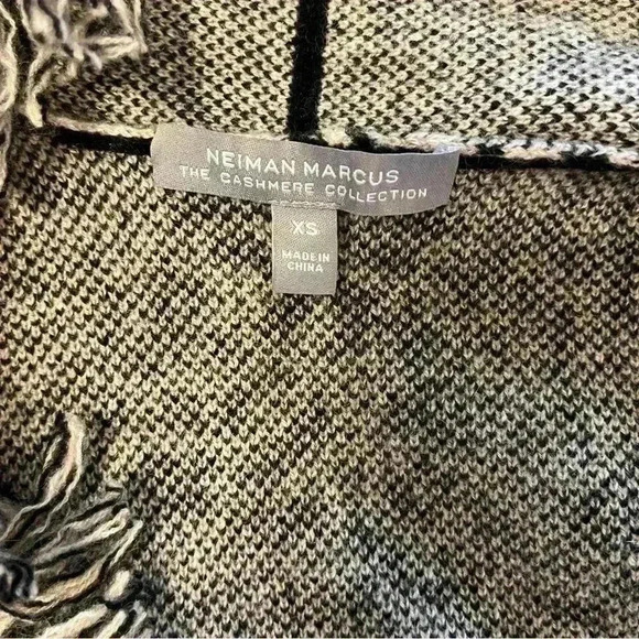 Neiman Marcus 100% Cashmere Leopard Print Open Front Long Cardigan Fringe XS - Picture 6 of 13